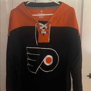 Fanatics Men’s Black and Orange Philadelphia Flyers Lace-Up Hoodie Sweater